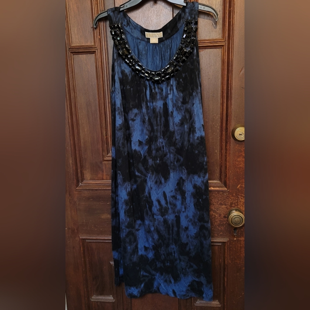 Michael Kors Tie Dye Black/Blue Dress Rhinestone Collar Size 1X